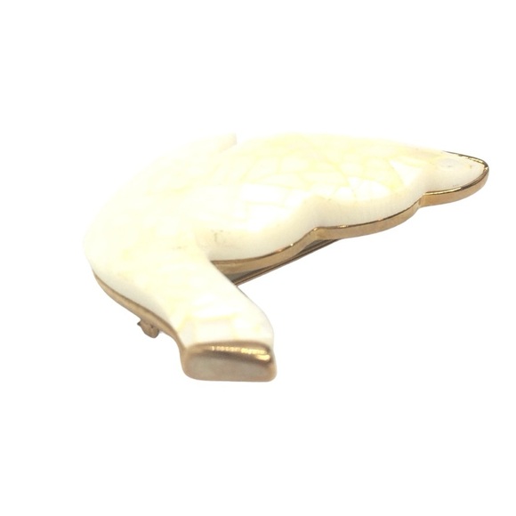 VINTAGE LIZ CLAIBORNE MOP DOVE BROOCH PIN GOLD TONE MOSAIC PEACE CHRISTMAS BIRD - Picture 6 of 16